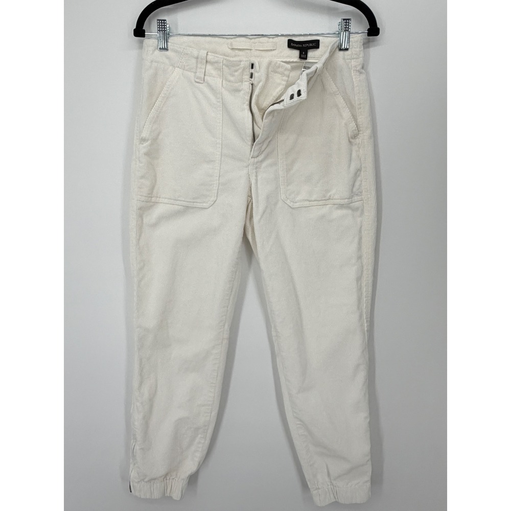 Banana Republic Corduroy Utility Jogger Pants Womens 8 Ivory Cream Zip Ankle